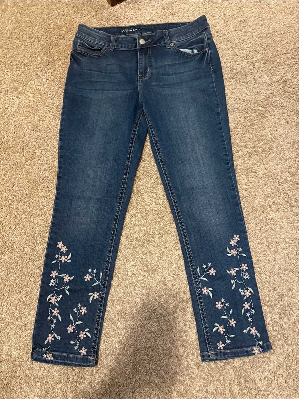Westport Indigo Skinny Jeans with Pink Floral Embroidery